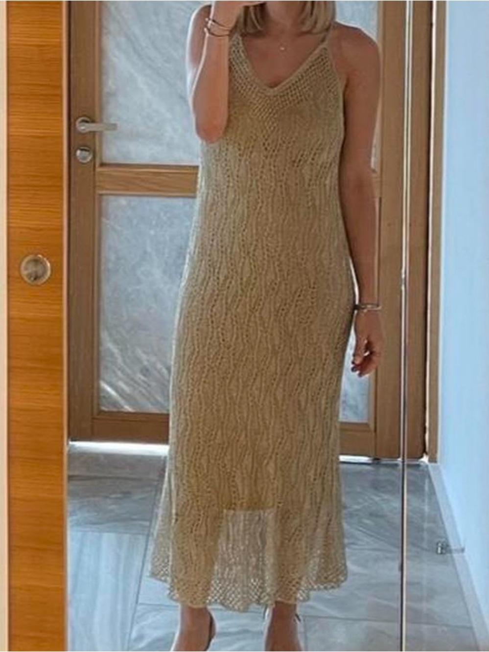 Sleeveless Knit Maxi Dress in Beige